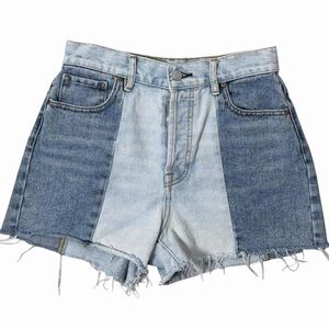 PacSun High Rise Two Tone Patchwork Denim Jean Shorts Womens Size 26 Frayed Hem